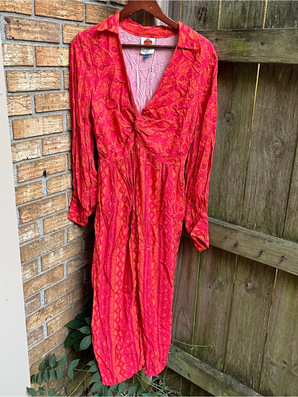 FARM Rio x Anthropologie Pink-Red Twist Front Midi Dress
